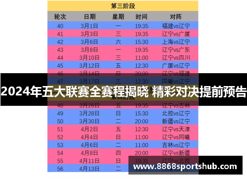 2024年五大联赛全赛程揭晓 精彩对决提前预告
