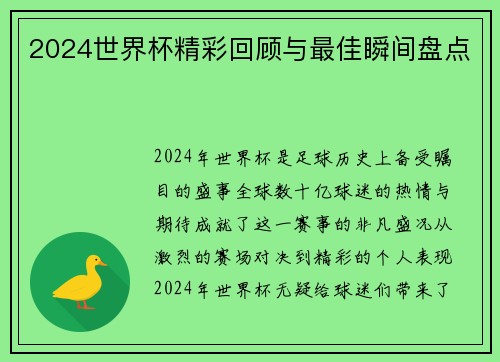 2024世界杯精彩回顾与最佳瞬间盘点